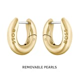 BOSS Leah Gold Coloured Baroque Pearl Drop Earrings