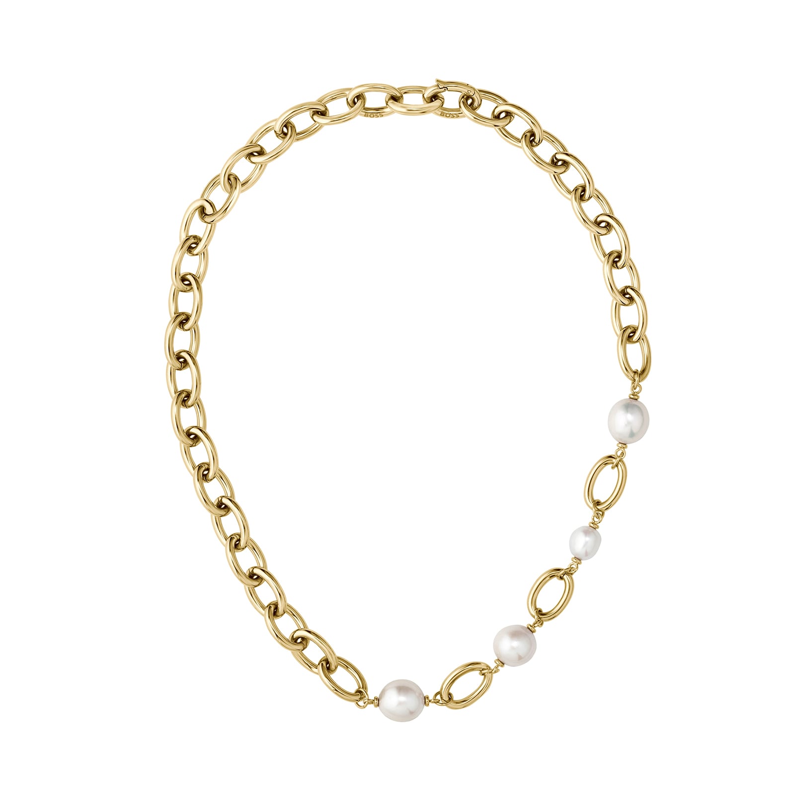 Ladies BOSS Leah Yellow Gold IP Baroque Pearl Necklace