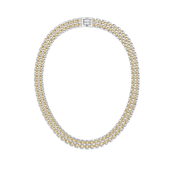 BOSS Isla Gold Coloured & Stainless Steel Mesh Necklace
