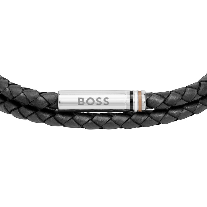 BOSS Gents BOSS Ares Black Leather Bracelet