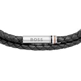 BOSS Mens Ares Black Leather Bracelet