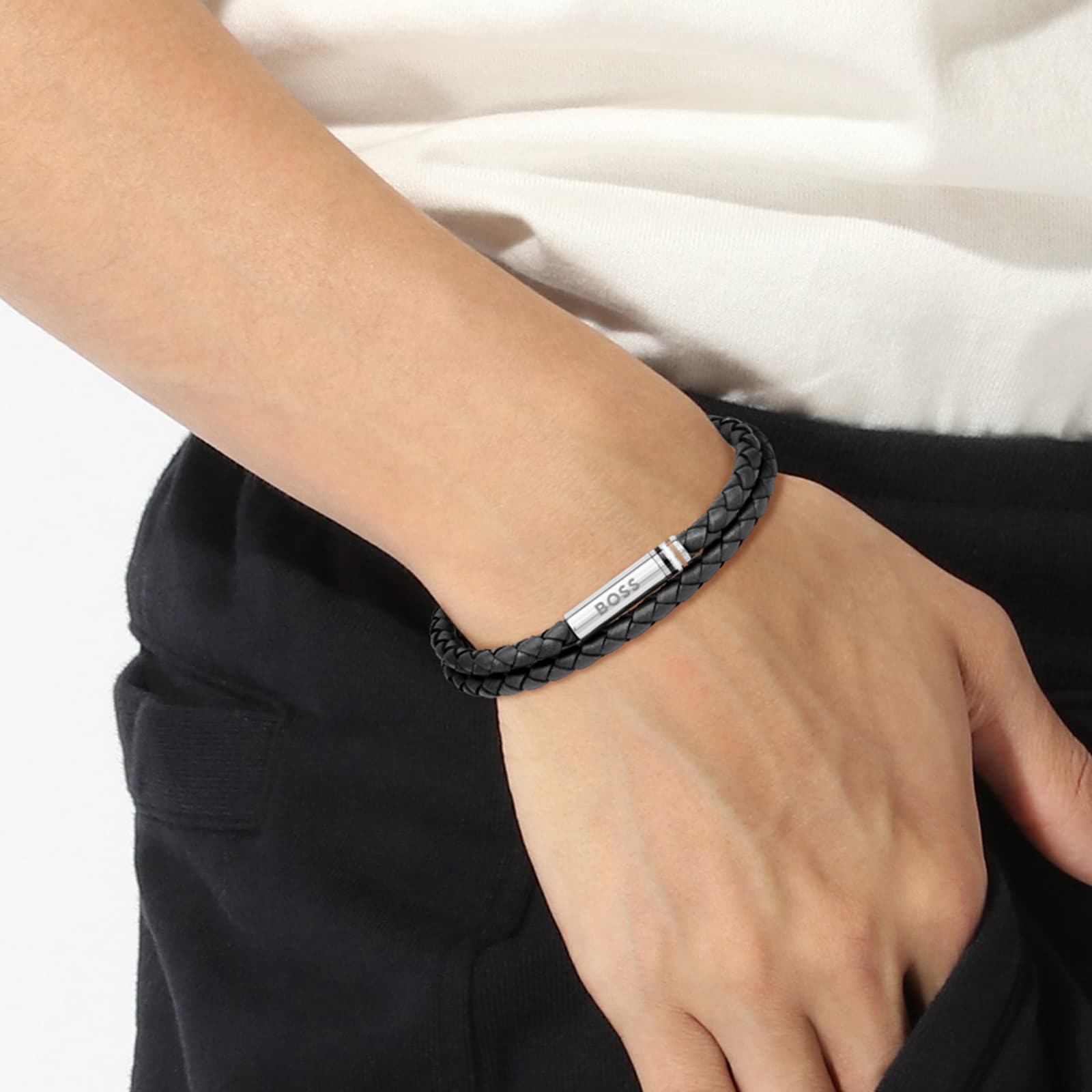 BOSS Gents BOSS Ares Black Leather Bracelet BOSS Gents BOSS Ares Black Leather Bracelet
