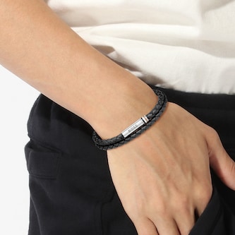 BOSS Gents BOSS Ares Black Leather Bracelet