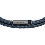 BOSS Mens Ares Navy Leather Bracelet