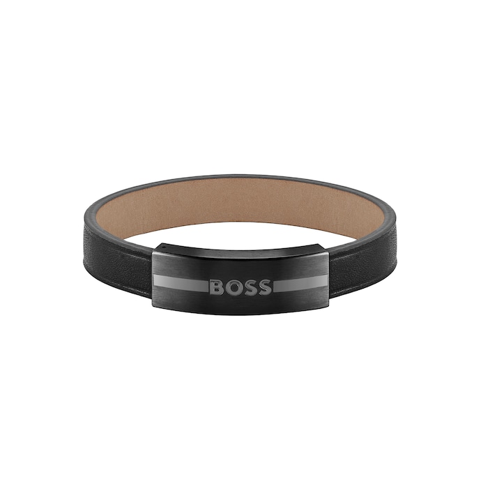 BOSS Mens Luke Black Leather Bracelet