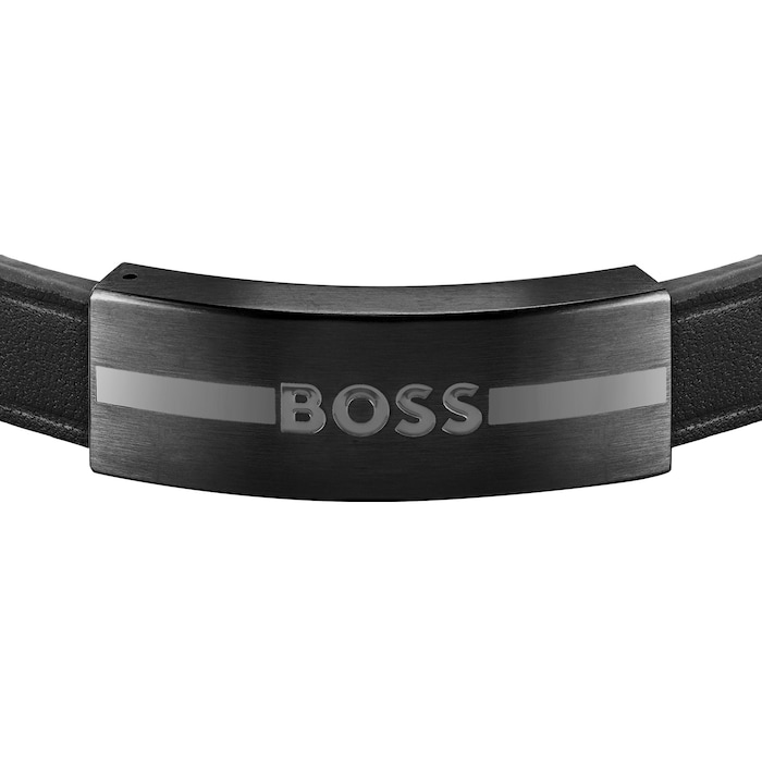 BOSS Mens Luke Black Leather Bracelet