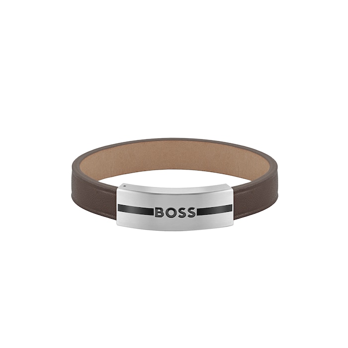 BOSS Mens Luke Brown Leather Bracelet