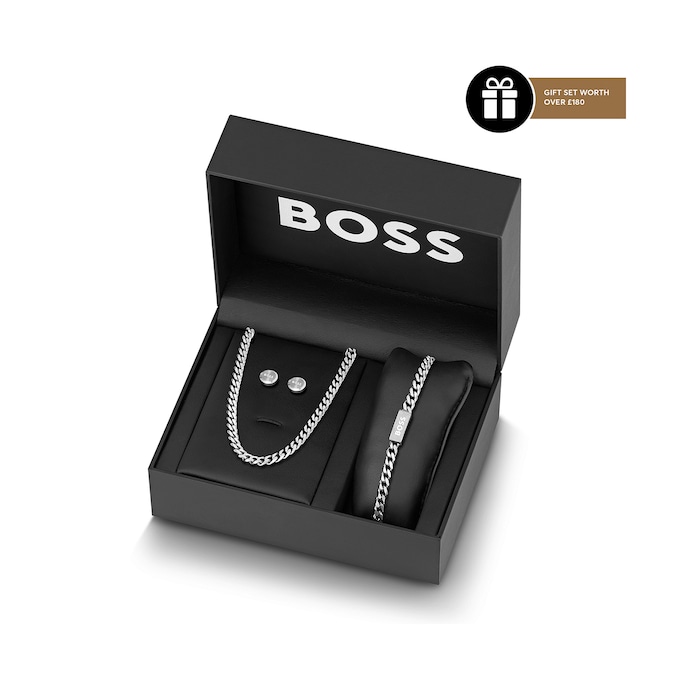 BOSS Mens Chain For Him Necklace, Bracelet & Earrings Set