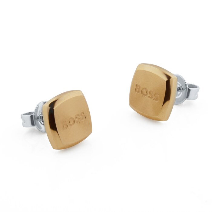 BOSS Ladies BOSS Yann Light Yellow Gold IP Square Earrings
