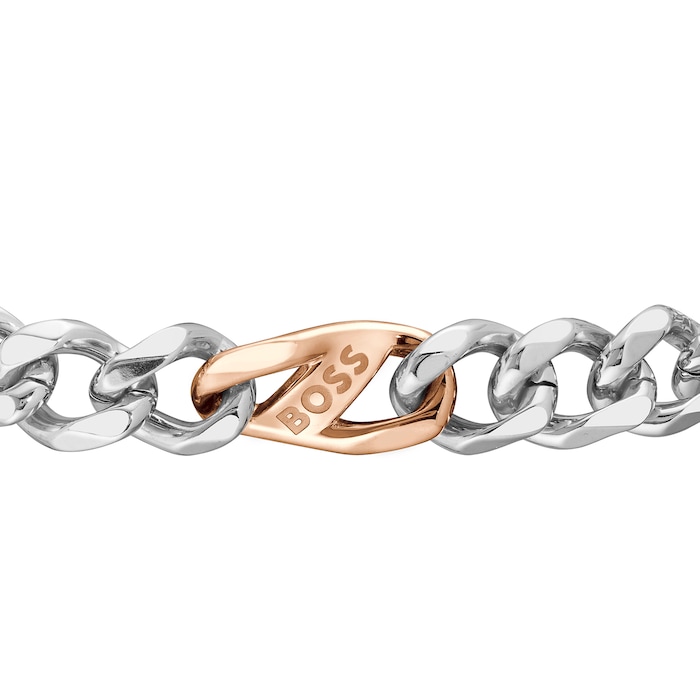 BOSS Gents BOSS Rian Stainless Steel and Rose Gold IP Figaro Bracelet