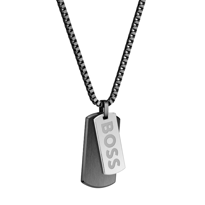 BOSS Gents BOSS Devon Box Chain Black IP Necklace