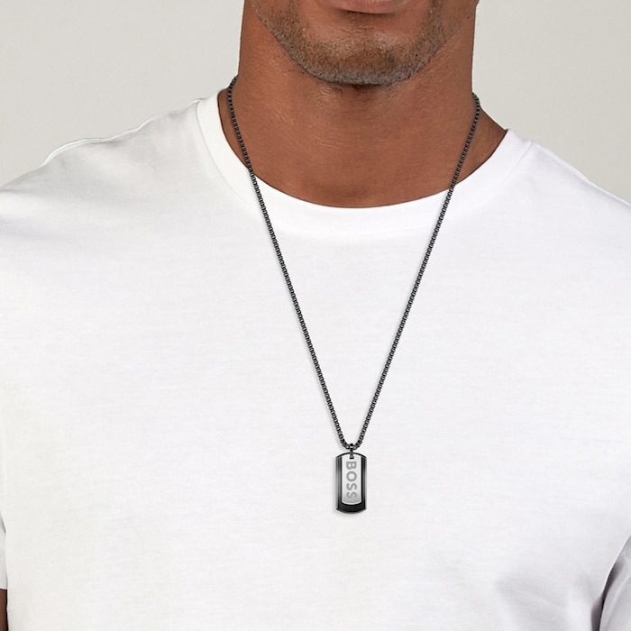 BOSS Mens Devon Black Stainless Steel Pendant