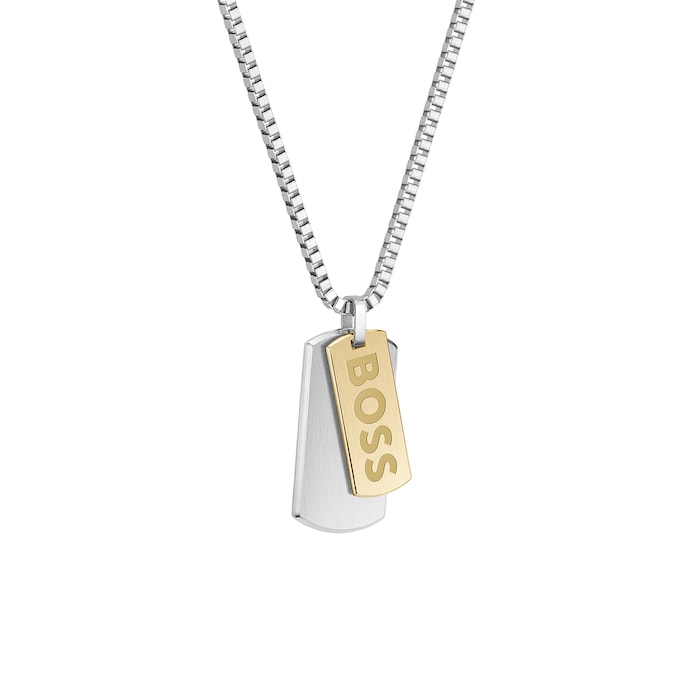 BOSS Gents BOSS Devon Box Chain Stainless Steel and Yellow Gold IP Necklace