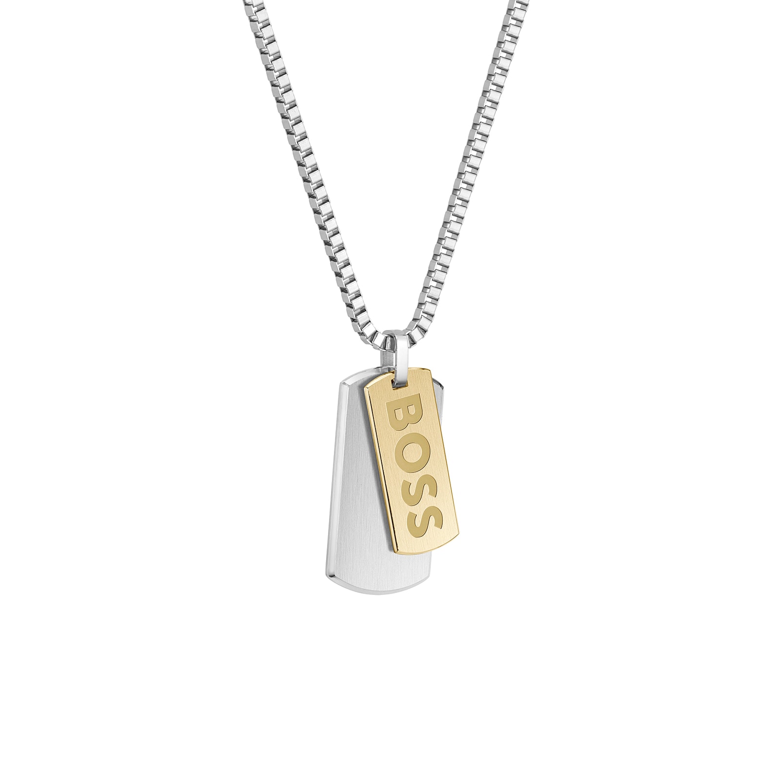 BOSS Gents BOSS Devon Box Chain Stainless Steel and Yellow Gold IP Necklace