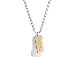 37990512 - Gents BOSS Devon Box Chain Stainless Steel and Yellow Gold IP Necklace