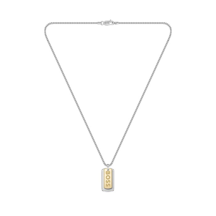 BOSS Gents BOSS Devon Box Chain Stainless Steel and Yellow Gold IP Necklace