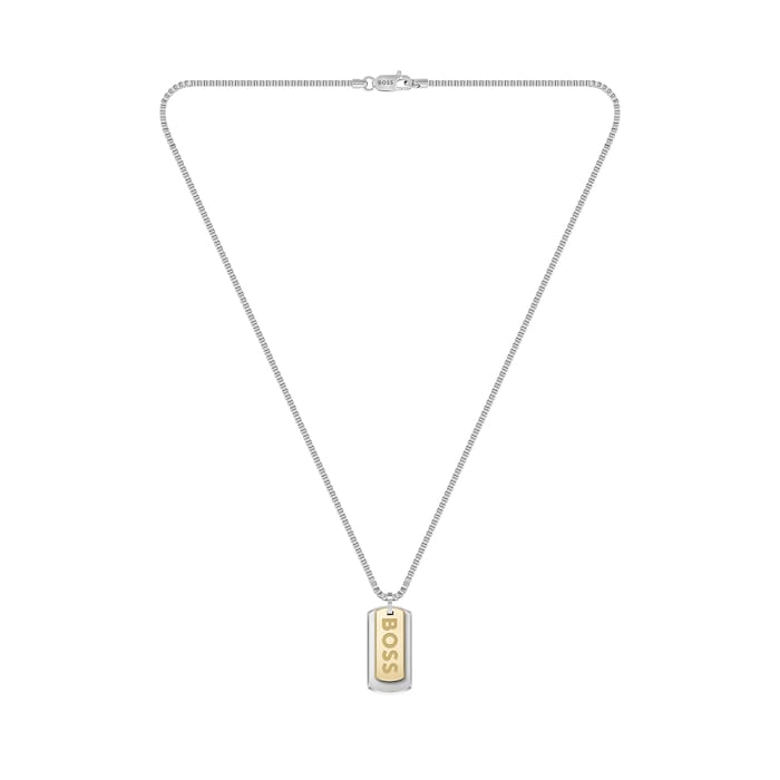 BOSS Gents BOSS Devon Box Chain Stainless Steel and Yellow Gold IP Necklace