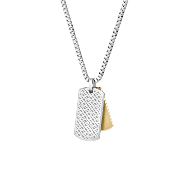 BOSS Gents BOSS Devon Box Chain Stainless Steel and Yellow Gold IP Necklace