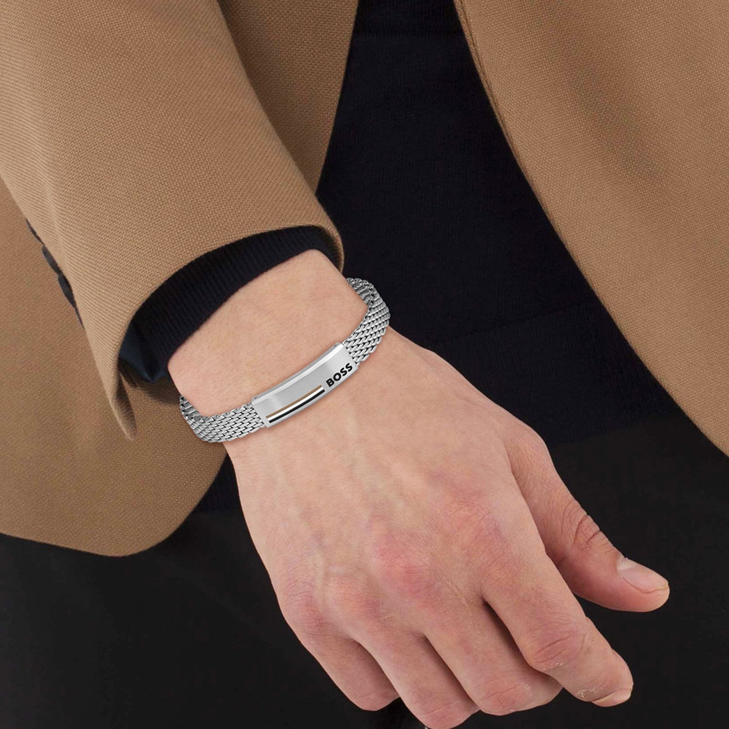 Gents BOSS Alen Stainless Steel Mesh Bracelet