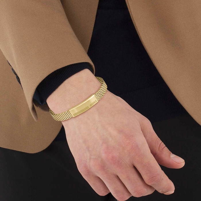 BOSS Gents BOSS Alen Light Yellow Gold Coloured Mesh Bracelet