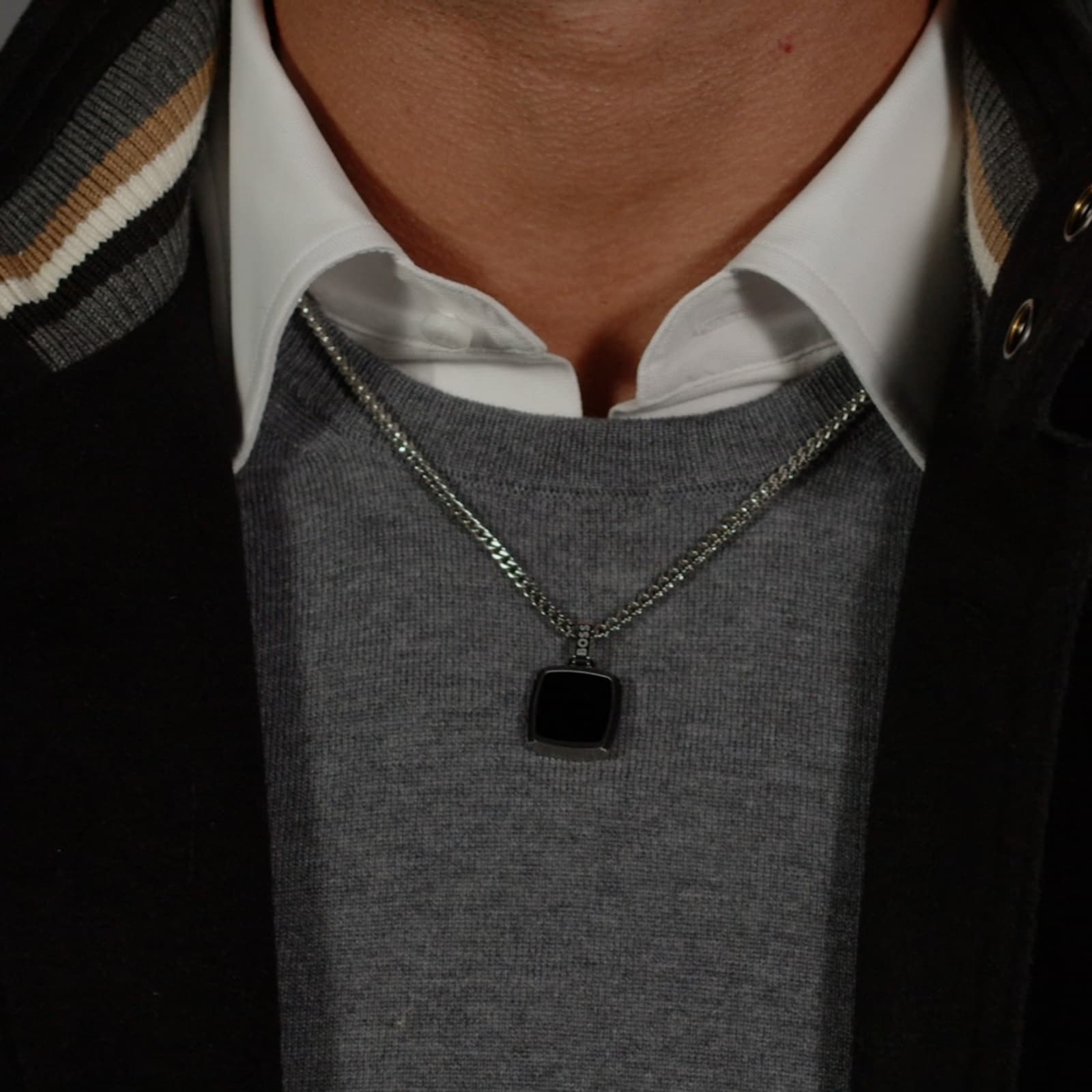 BOSS Gents BOSS Stainless Steel Necklace With a Black Onyx Pendant