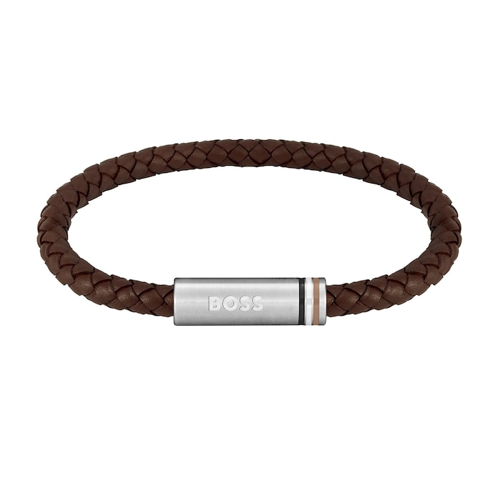 Boss Gents BOSS Brown Braided Leather Bracelet