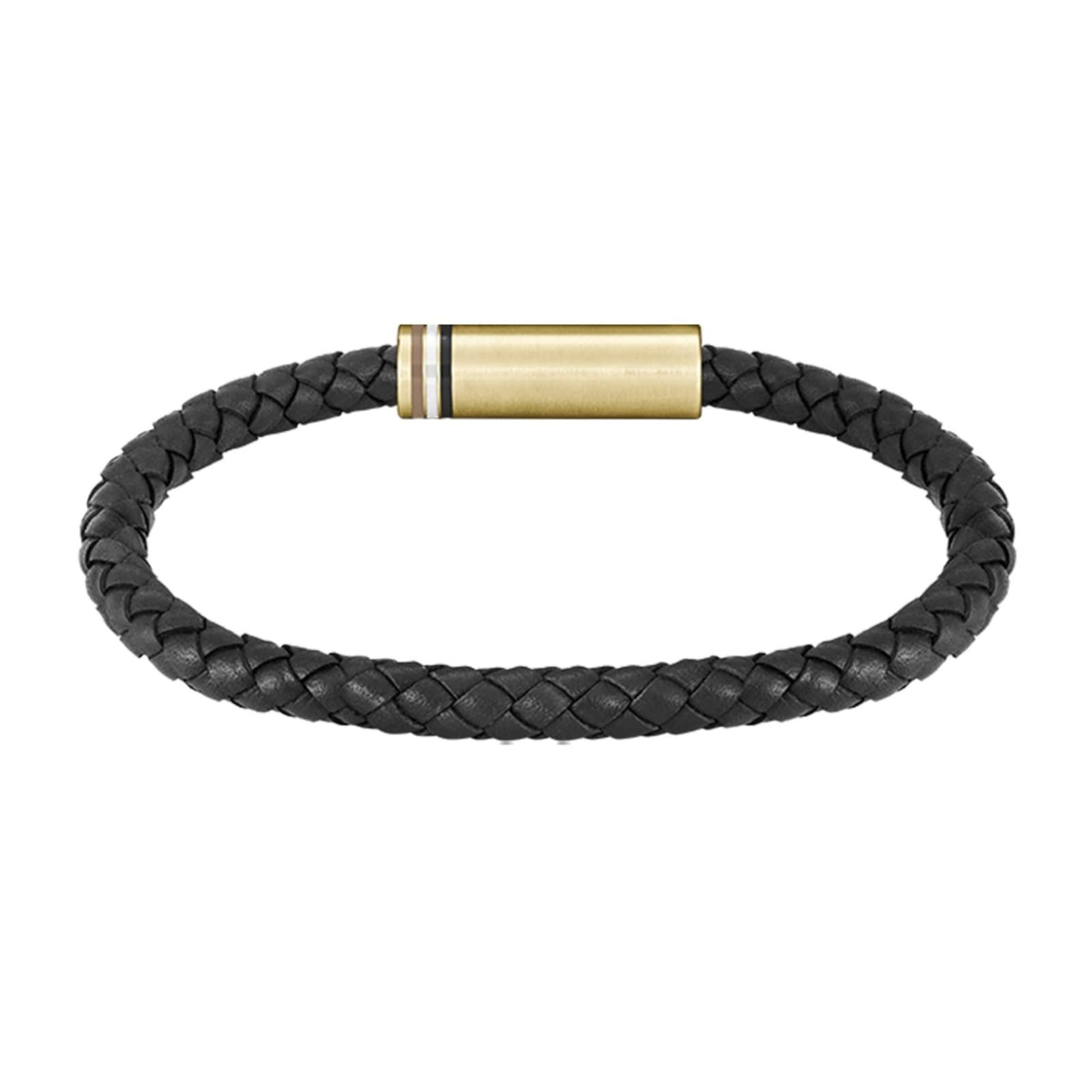 Gents BOSS Black Braided Leather Bracelet