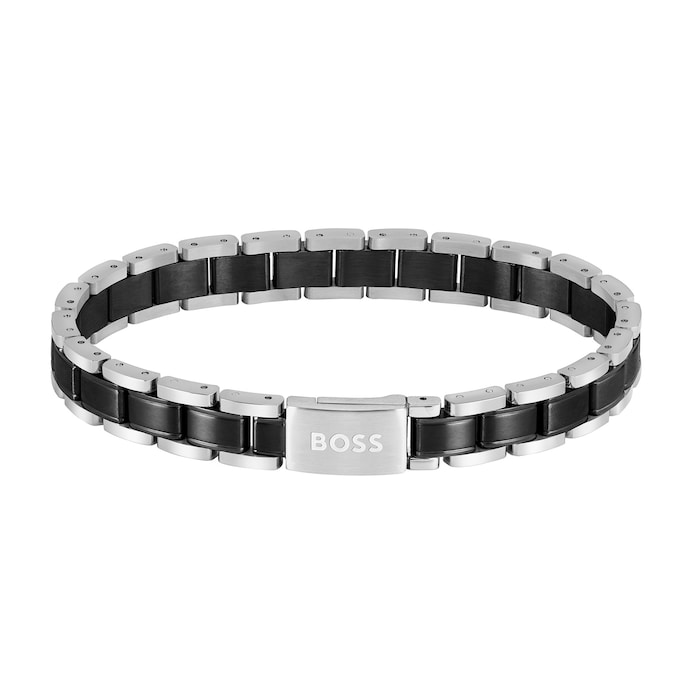 Boss Gents BOSS Silver Tone & Black Plated Link Bracelet