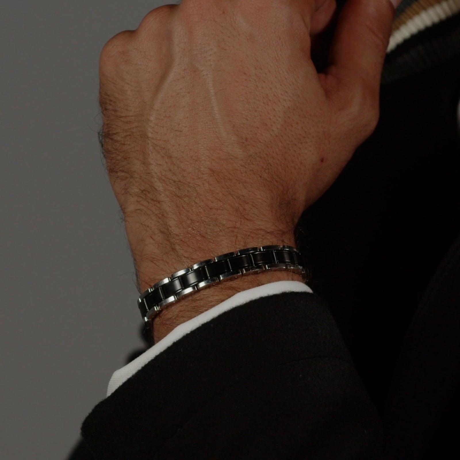 BOSS Gents BOSS Silver Tone & Black Plated Link Bracelet