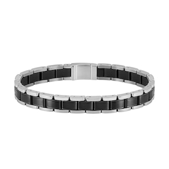 BOSS Gents BOSS Silver Tone & Black Plated Link Bracelet