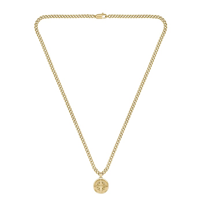 Boss Gents BOSS Yellow Gold Coloured North Star Compass Necklace