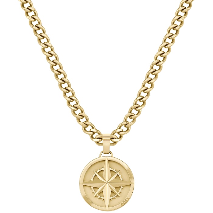 Boss Gents BOSS Yellow Gold Coloured North Star Compass Necklace