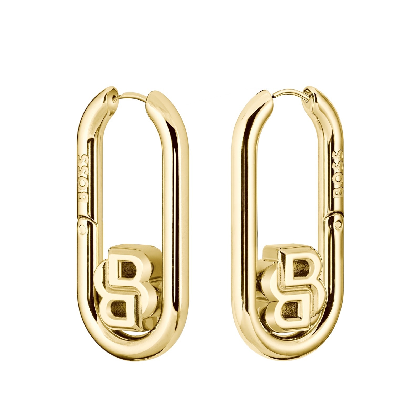 BOSS Ladies BOSS Double B Yellow Gold Coloured Hoop Earrings