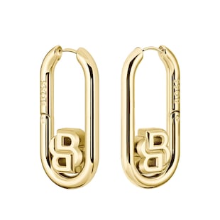 Boss Ladies BOSS Double B Yellow Gold Coloured Hoop Earrings