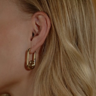 Boss Ladies BOSS Double B Yellow Gold Coloured Hoop Earrings