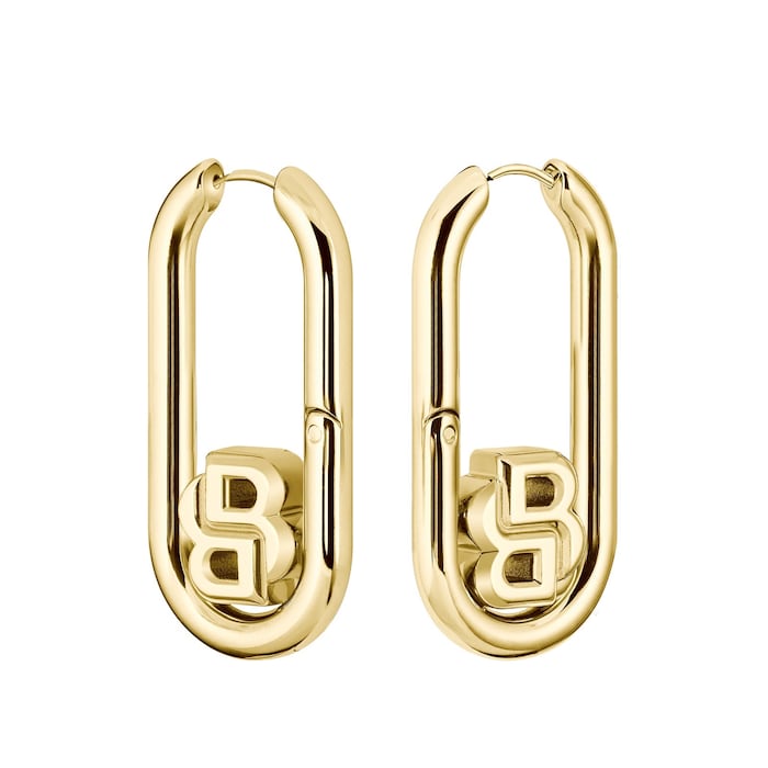 Hugo Boss Ladies BOSS Double B Yellow Gold Coloured Hoop Earrings