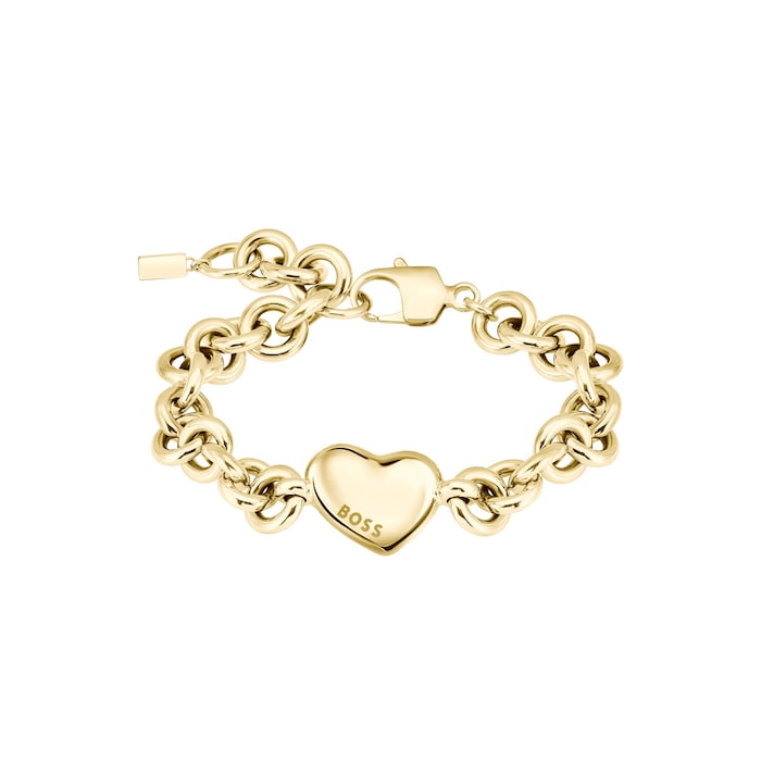 Hugo Boss Ladies BOSS Honey Love Yellow Gold Coloured Heart Charm Bracelet