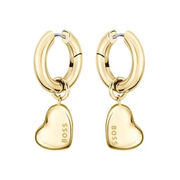 37990548 - Ladies BOSS Honey Love Yellow Gold Coloured Heart Charm Hoop Earrings
