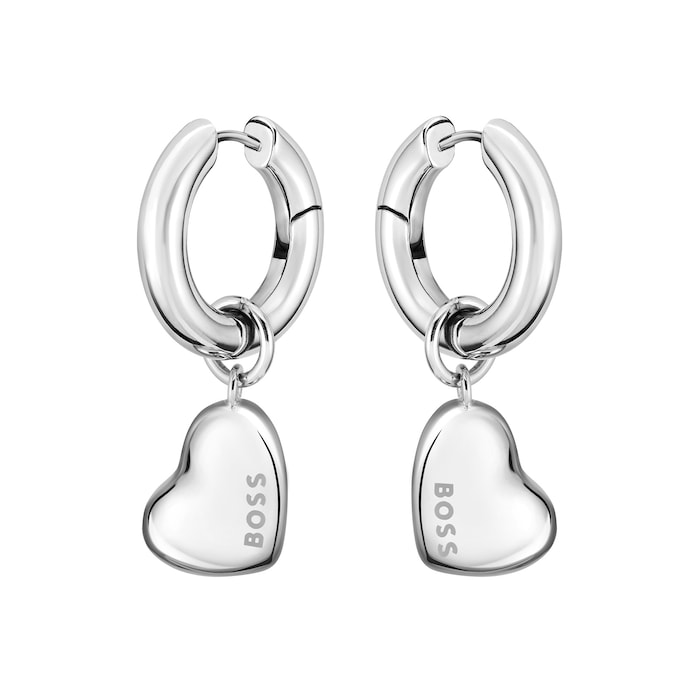 Hugo Boss Ladies BOSS Honey Love Stainless Steel Heart Charm Hoop Earrings