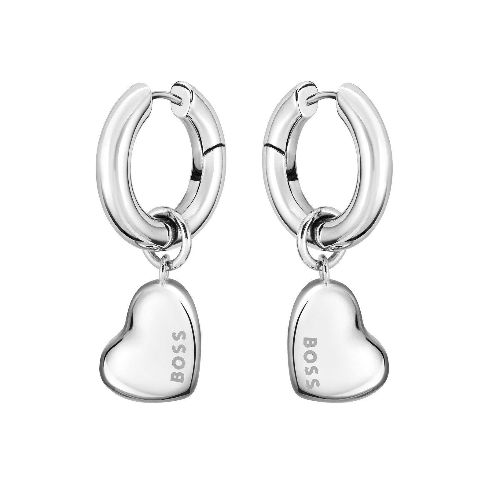 BOSS Ladies BOSS Honey Love Stainless Steel Heart Charm Hoop Earrings