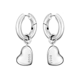 Hugo Boss Ladies BOSS Honey Love Stainless Steel Heart Charm Hoop Earrings