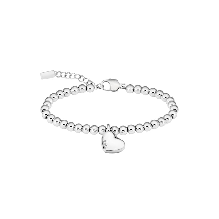 Hugo Boss Ladies BOSS Honey Love Stainless Steel Heart Charm Beaded Bracelet