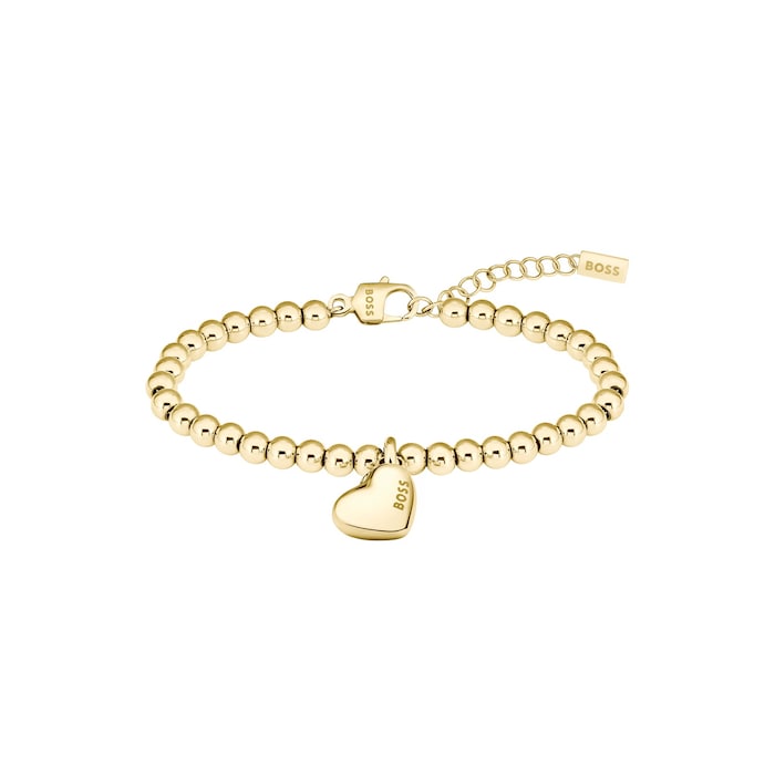 Hugo Boss Ladies BOSS Honey Love Yellow Gold Coloured Heart Charm Beaded Bracelet