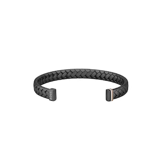 BOSS Gents BOSS Tailored Black Stainless Steel Herringbone Cuff Bangle