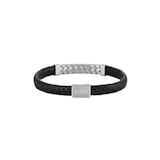 Boss Gents BOSS Tailored Black Leather & Stainless Steel Herringbone Bracelet