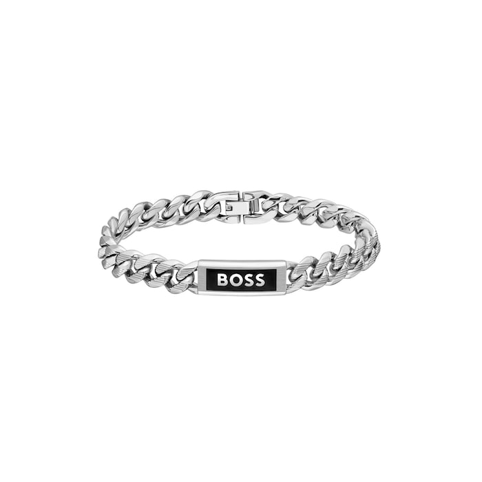 Boss Gents BOSS Kassy Stainless Steel & Black Enamel Bracelet