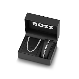 BOSS Stainless Steel Mens Curb Chain Necklace & Bracelet Gift Set BOSS Stainless Steel Mens Curb Chain Necklace & Bracelet Gift Set