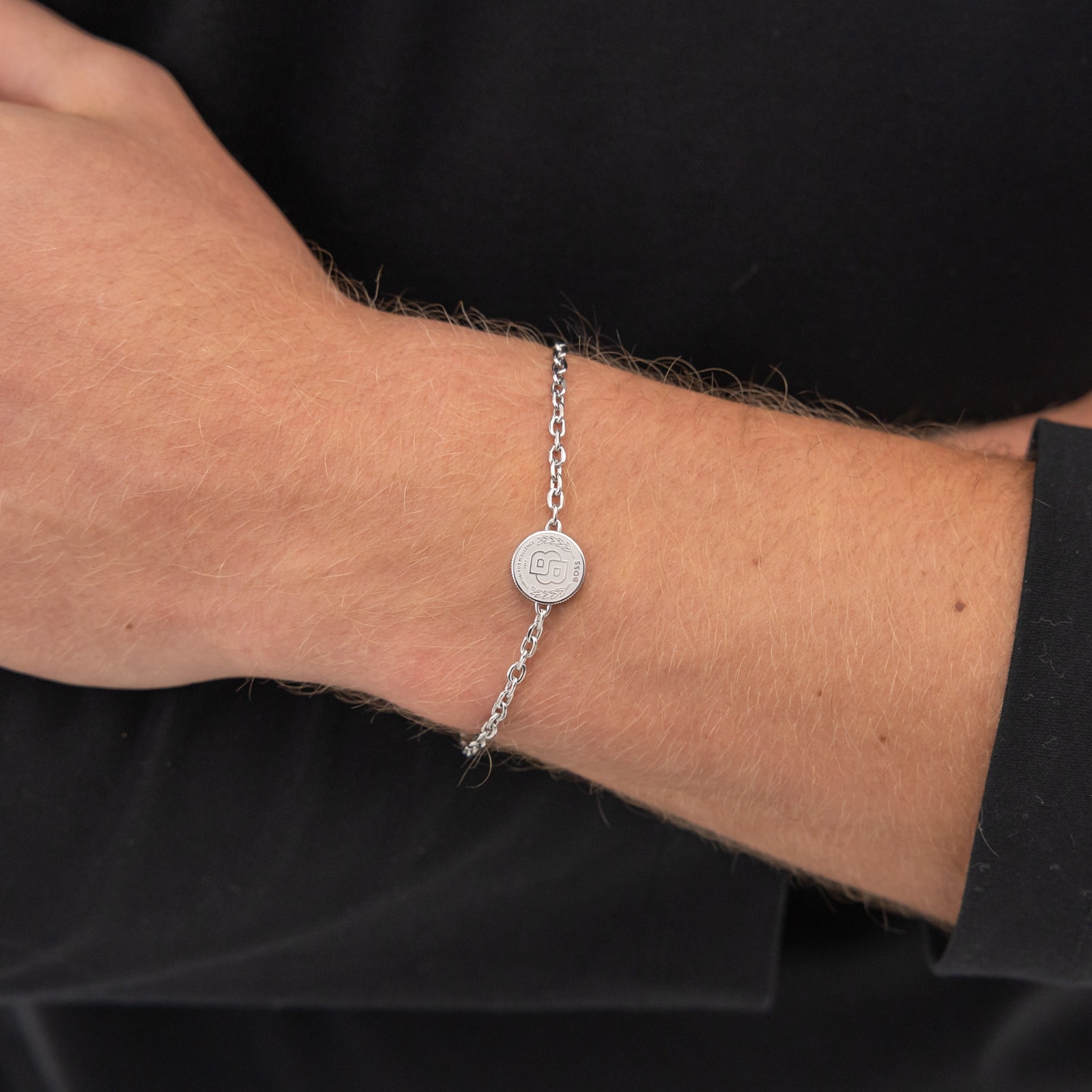 Boss Gents BOSS Double B Stainless Steel Medallion Bracelet Boss Gents BOSS Double B Stainless Steel Medallion Bracelet