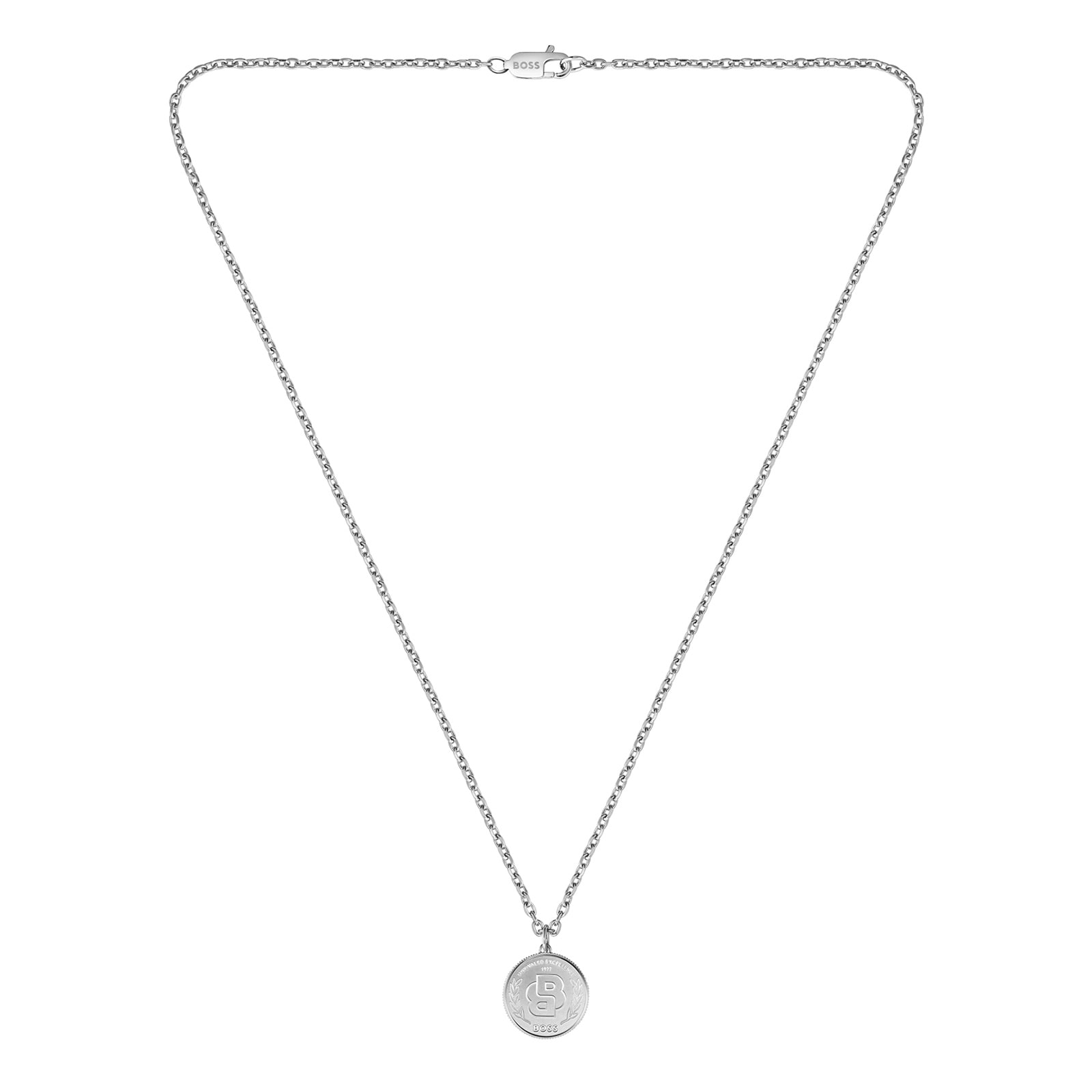 Boss Gents BOSS Double B Stainless Steel Medallion Pendant Necklace