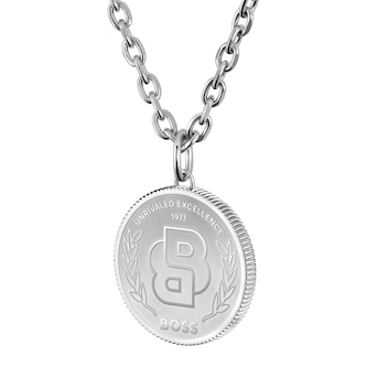 Boss Gents BOSS Double B Stainless Steel Medallion Pendant Necklace